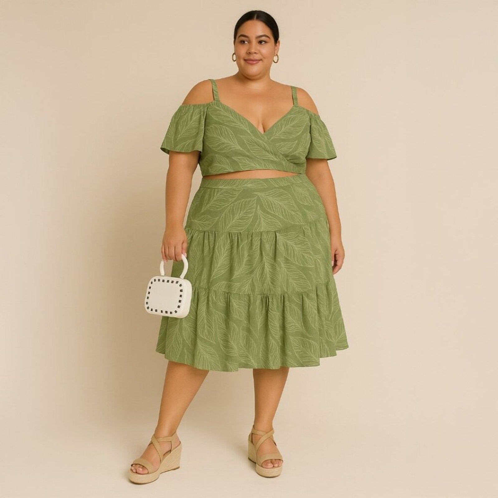 A213 • Tropical Leaf Print Two Piece Set