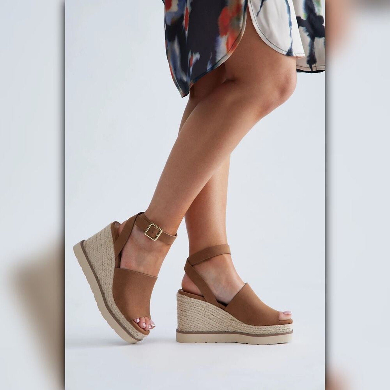 A042B • Dark Tan Espadrille Platform Wedge Sandals