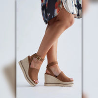 A042B • Dark Tan Espadrille Platform Wedge Sandals