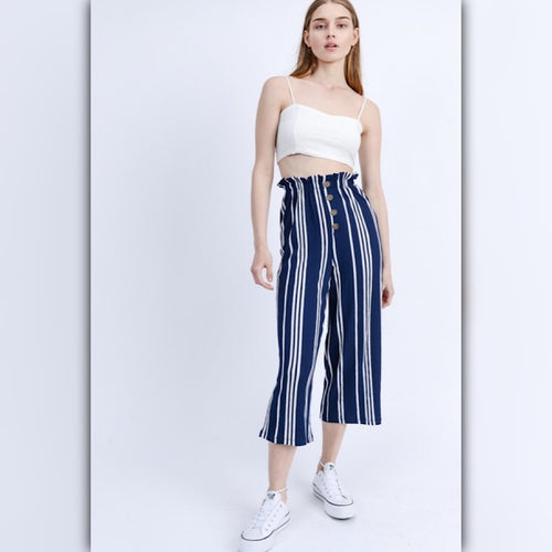 A587 • Navy Striped Wide Leg Cropped Pants