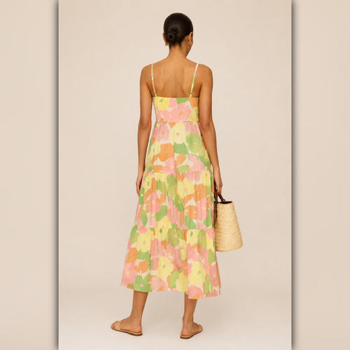 A208 • Pastel Floral Tiered Midi Maxi Dress