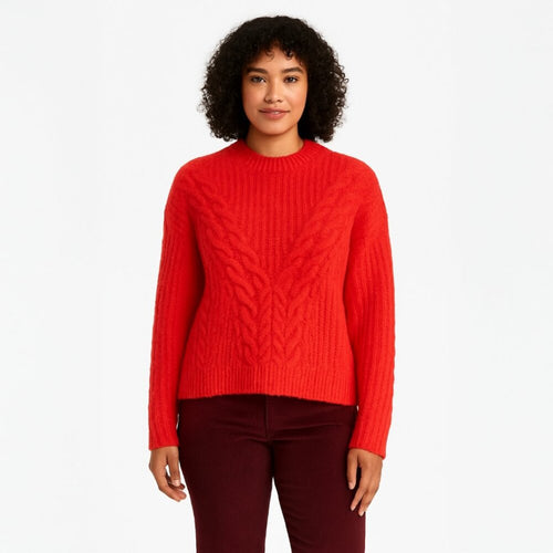 A282 • Red Cable Knit Mock Neck Sweater