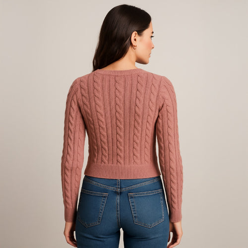A303 • Dusty Rose Cable Knit Cropped Cardigan