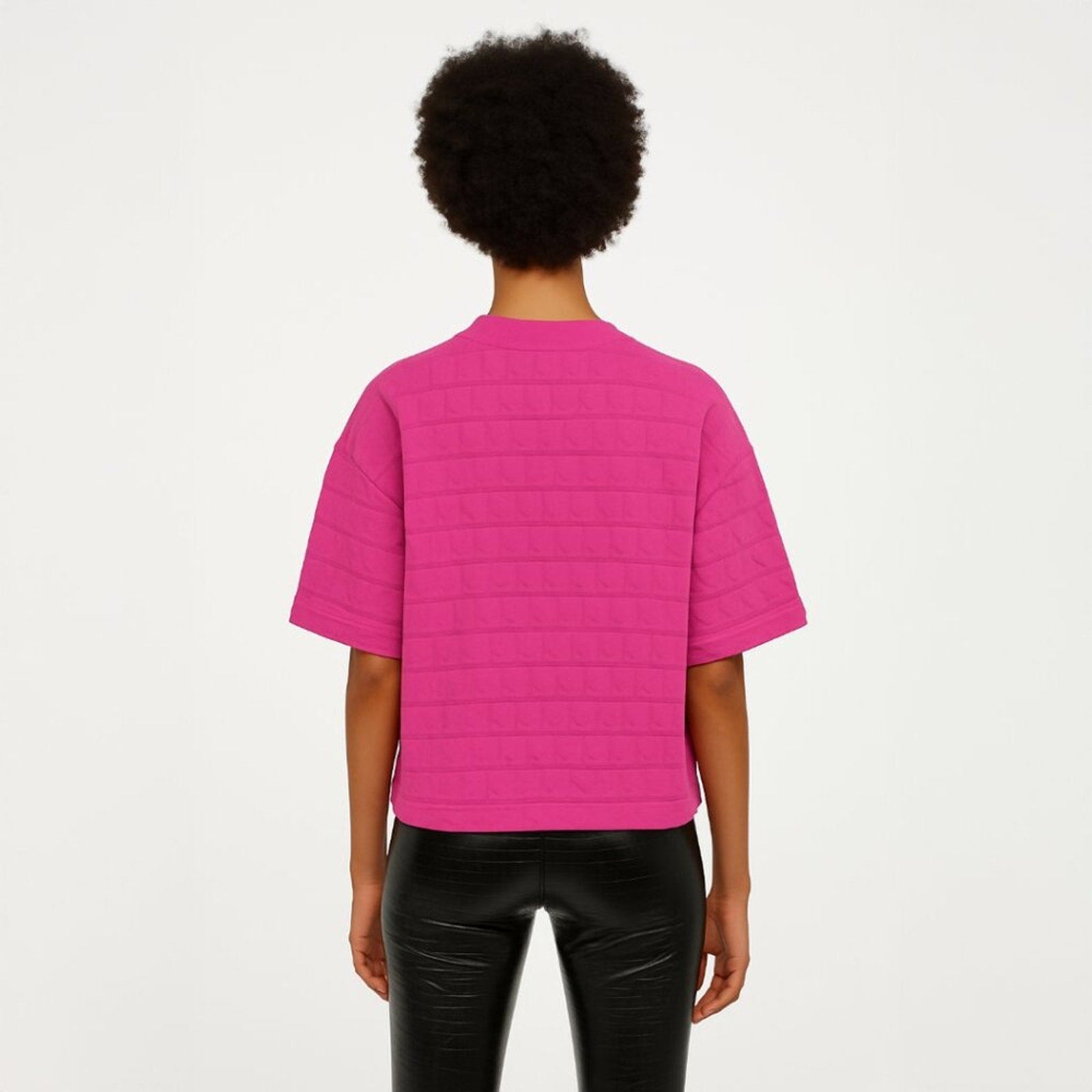A279 • Fuchsia Textured Boxy Crew Neck Tee