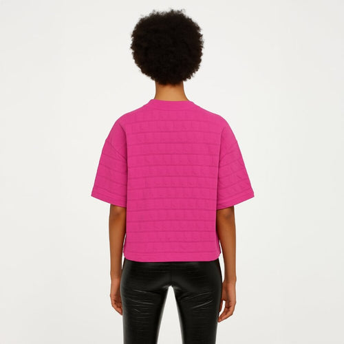 A279 • Fuchsia Textured Boxy Crew Neck Tee