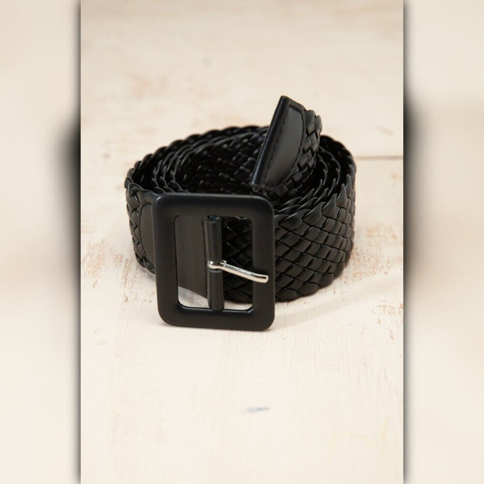 A246-B • Black Braided Faux Leather Waist Belt