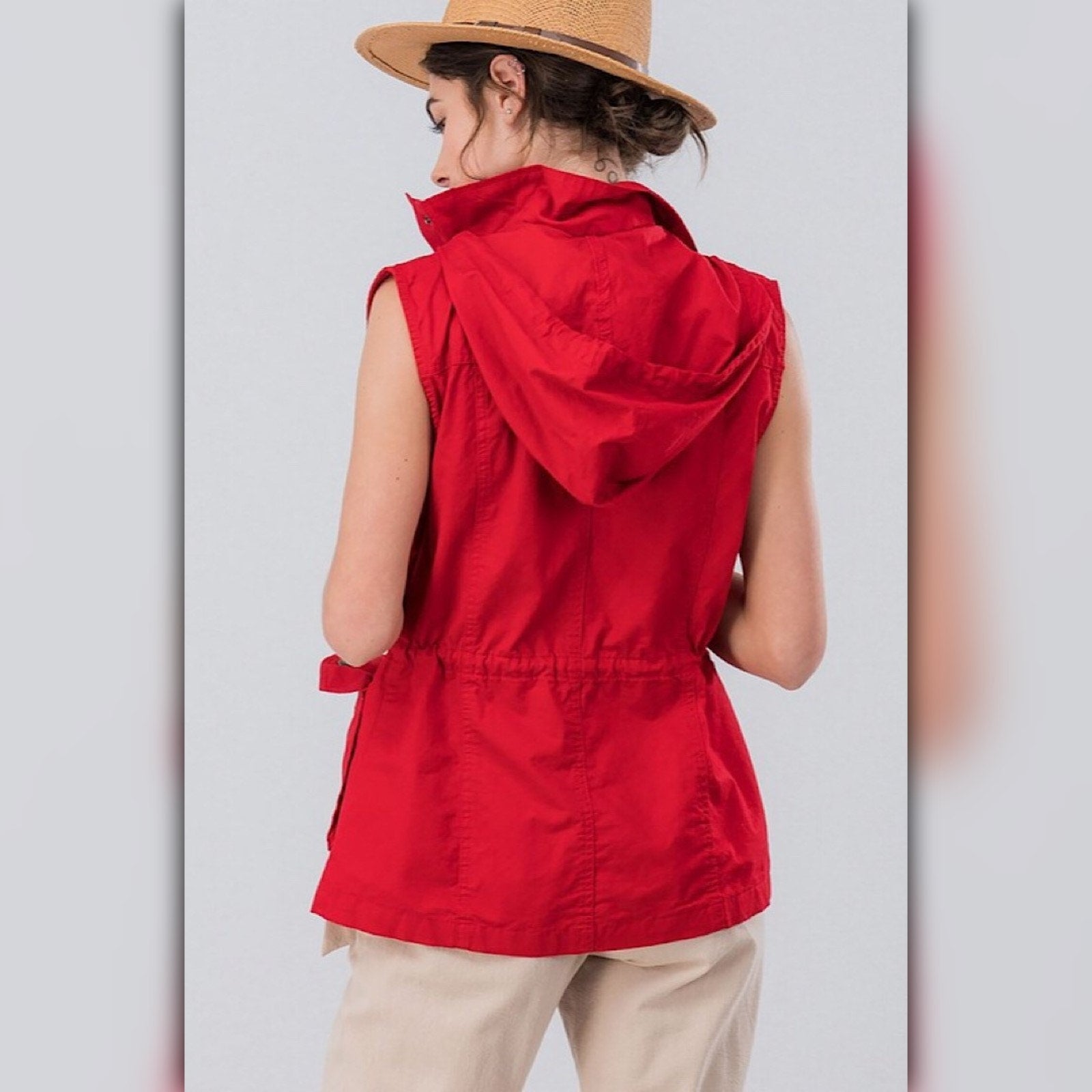 A071-A • Red Hooded Utility Anorak Vest