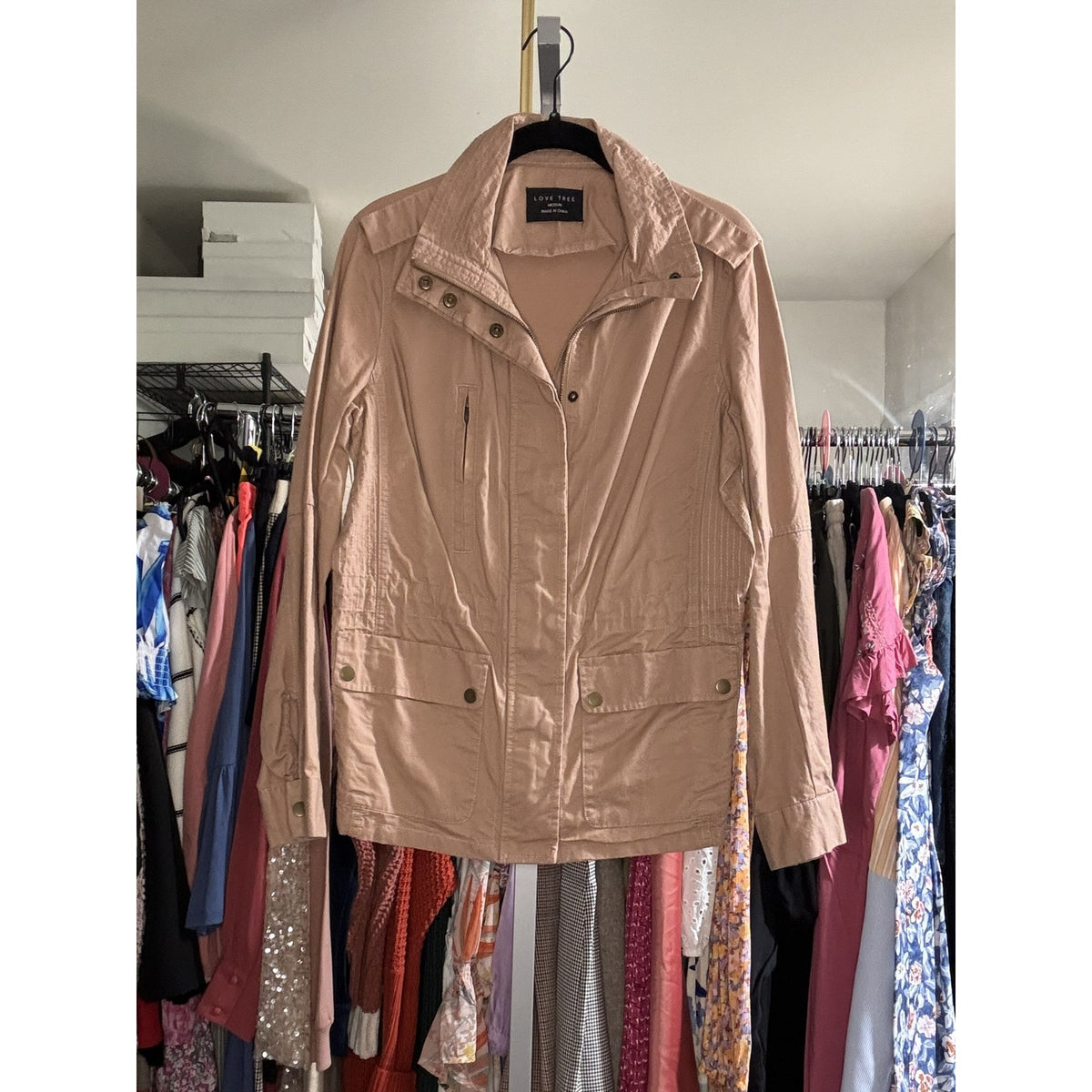A216-A • Taupe Cotton Utility Anorak Drawstring Military Jacket