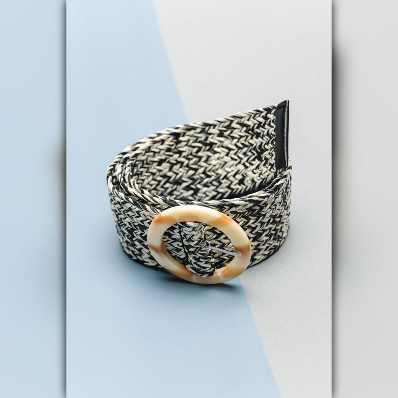 A255-A • Marble Buckle Woven Stretch Waist Belt