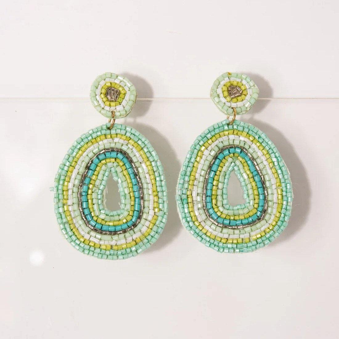 A443-D • Aqua Beaded Teardrop Statement Earrings