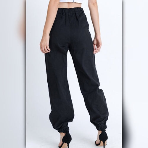 A910 • Black Wallet Chain Cargo Jogger Pants