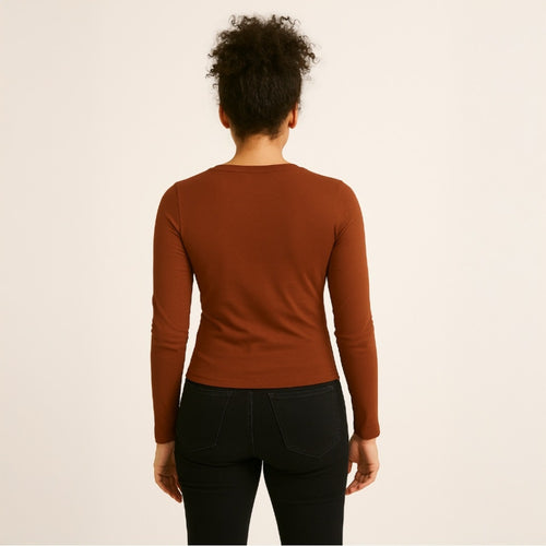 A271 • Rust Fitted Long Sleeve Crewneck Top