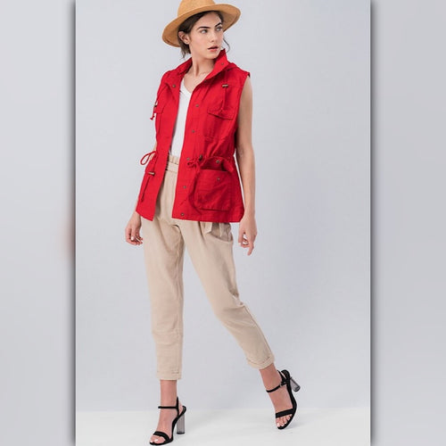 A071-A • Red Hooded Utility Anorak Vest