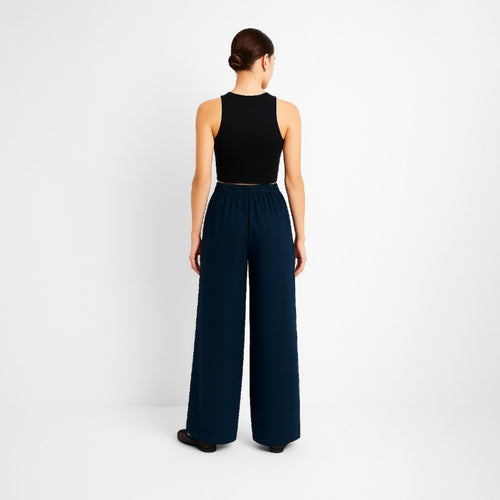 A272 • Deep Navy Wide-Leg Pleated Trousers