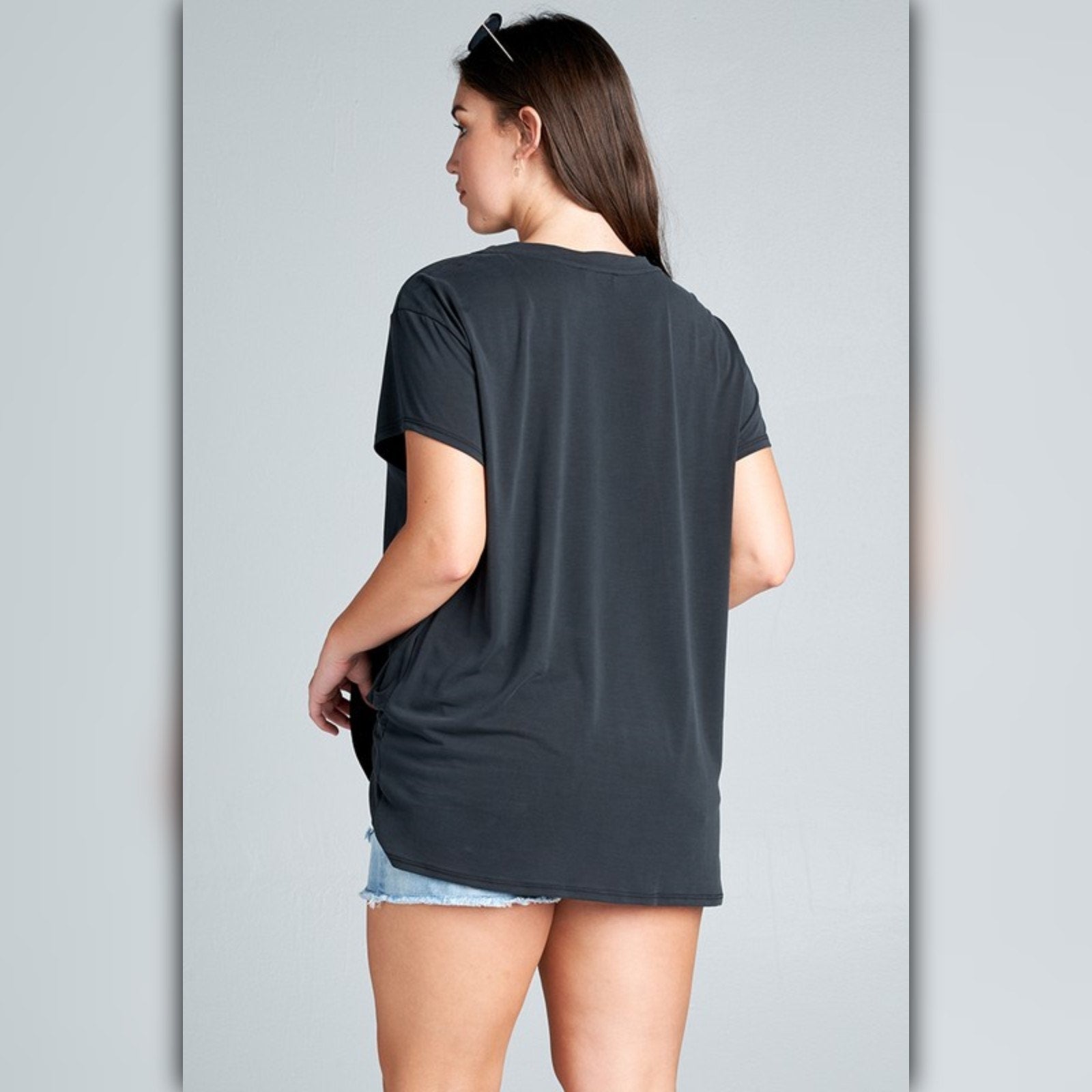 A482-A • Black Modal Side Twist Tunic Top