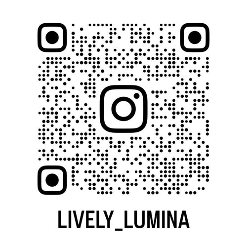 A black QR code with a centered Instagram logo icon, plus the text 'LIVELY_LUMINA' below on a plain white background.