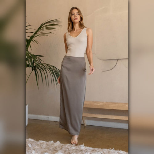 A046-B • Oatmeal Ribbed V Neck Sleeveless Tank Top