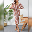A063 • Rust Floral Smocked Mermaid Midi Dress