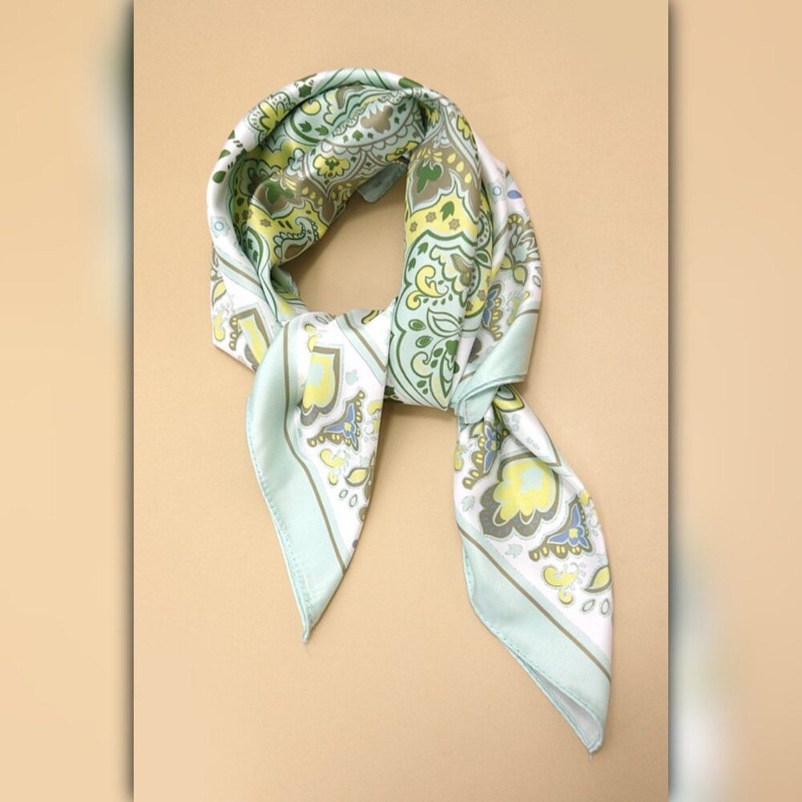 A218-W • Paisley Mint Silky Bandana Scarf