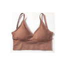 Brown ribbed bralette on a white background