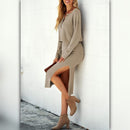 A553 • Sand Ribbed Long Sleeve Crop Top & Midi Skirt Set