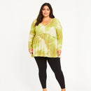 A518 • Green Tie-Dye Textured Waffle Knit Babydoll V-Neck Long Sleeve Top