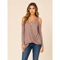A013 • Lavender Cold Shoulder Crisscross Drape Top