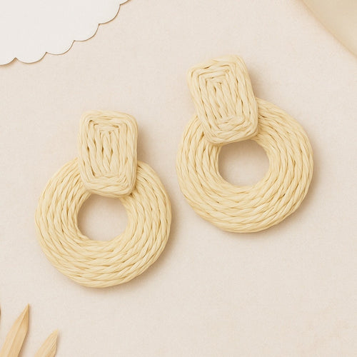 A247-E • Boho Raffia Circle Statement Earrings