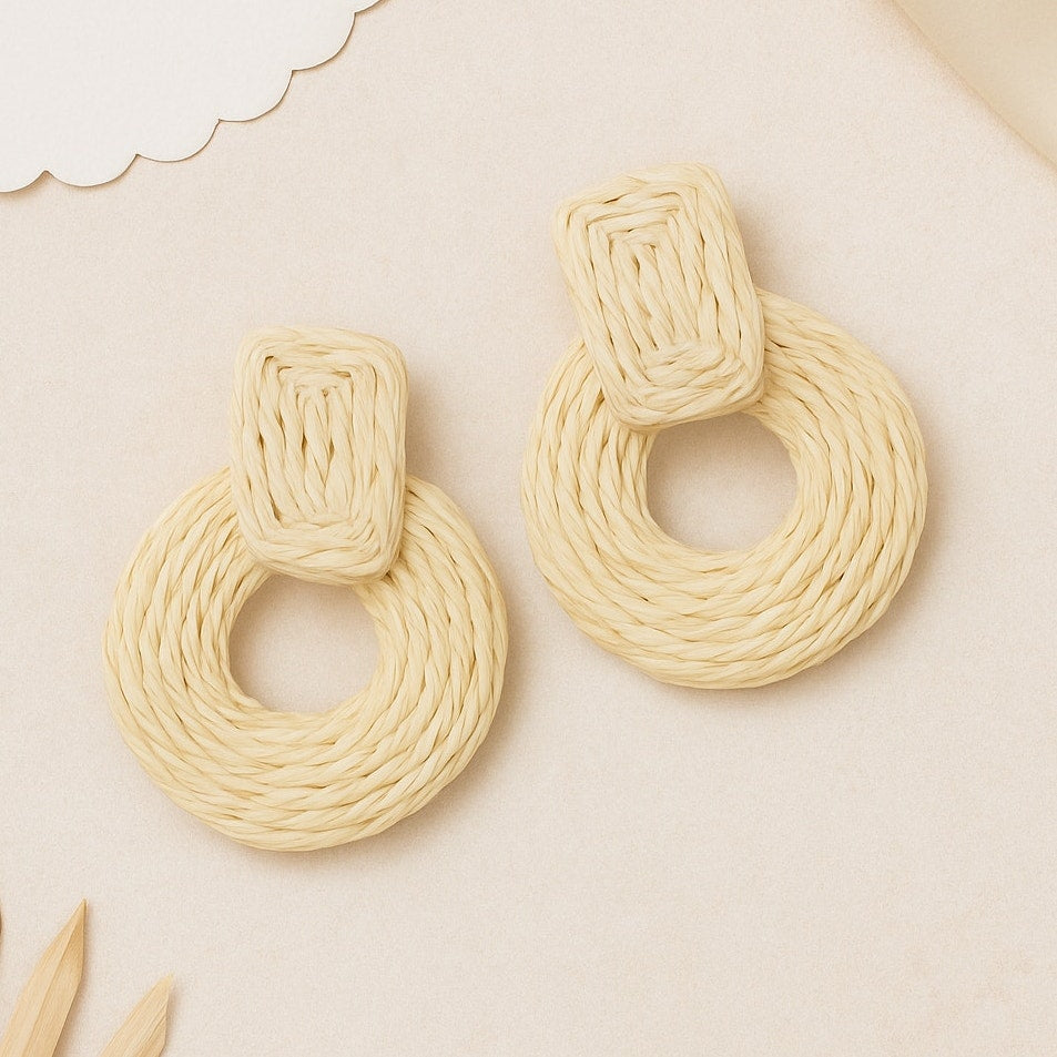 A247-E • Boho Raffia Circle Statement Earrings