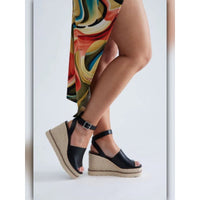 A042B • Black Espadrille Platform Wedge Sandals Cloud Feel Comfort