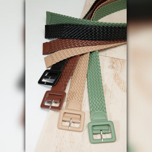 A246-A • Sage Braided Faux Leather Waist Belt