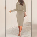 A553 • Sand Ribbed Long Sleeve Crop Top & Midi Skirt Set