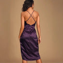 A041 • Purple Leopard Satin Midi Dress