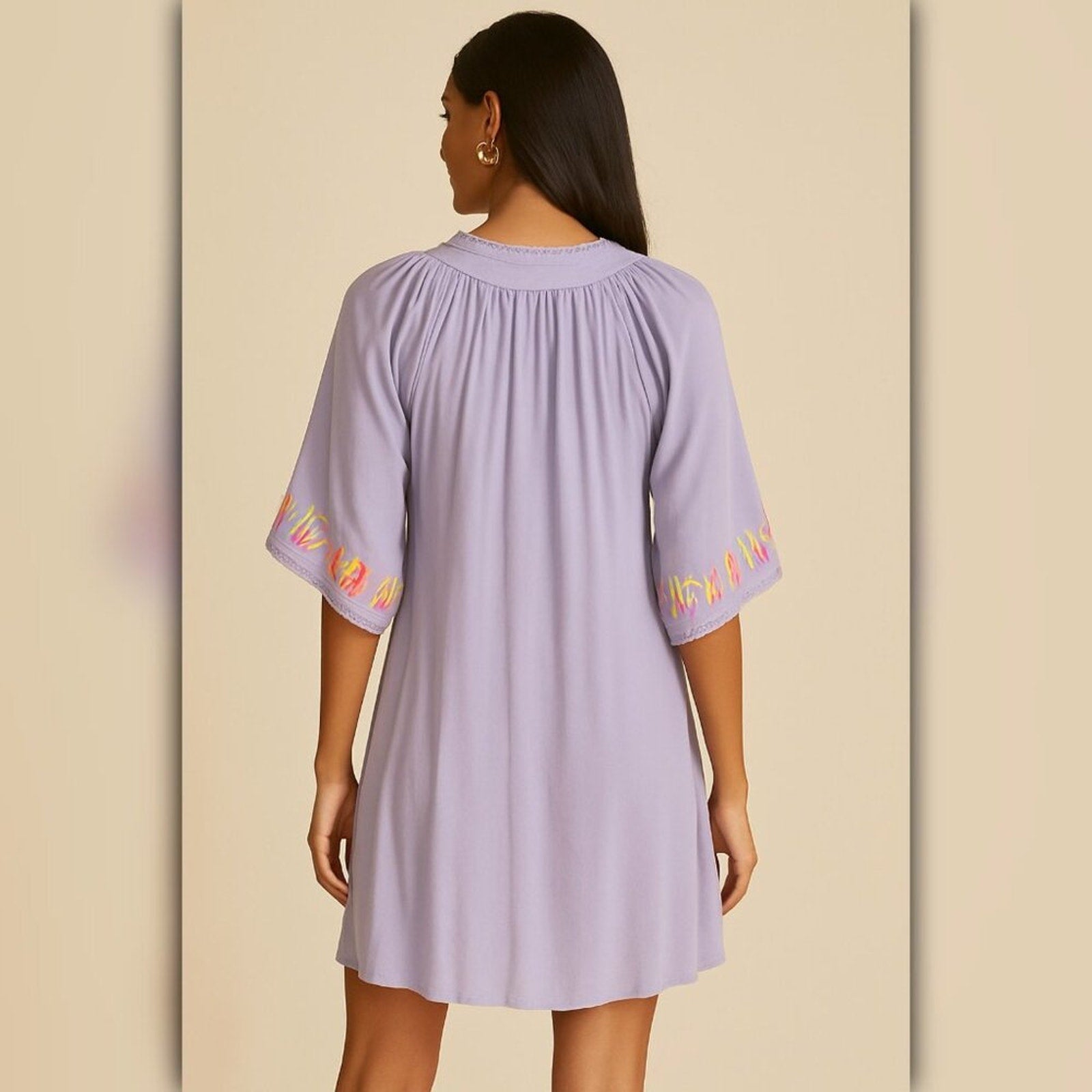 A392 • Neon Embroidered Lavender Tunic Dress