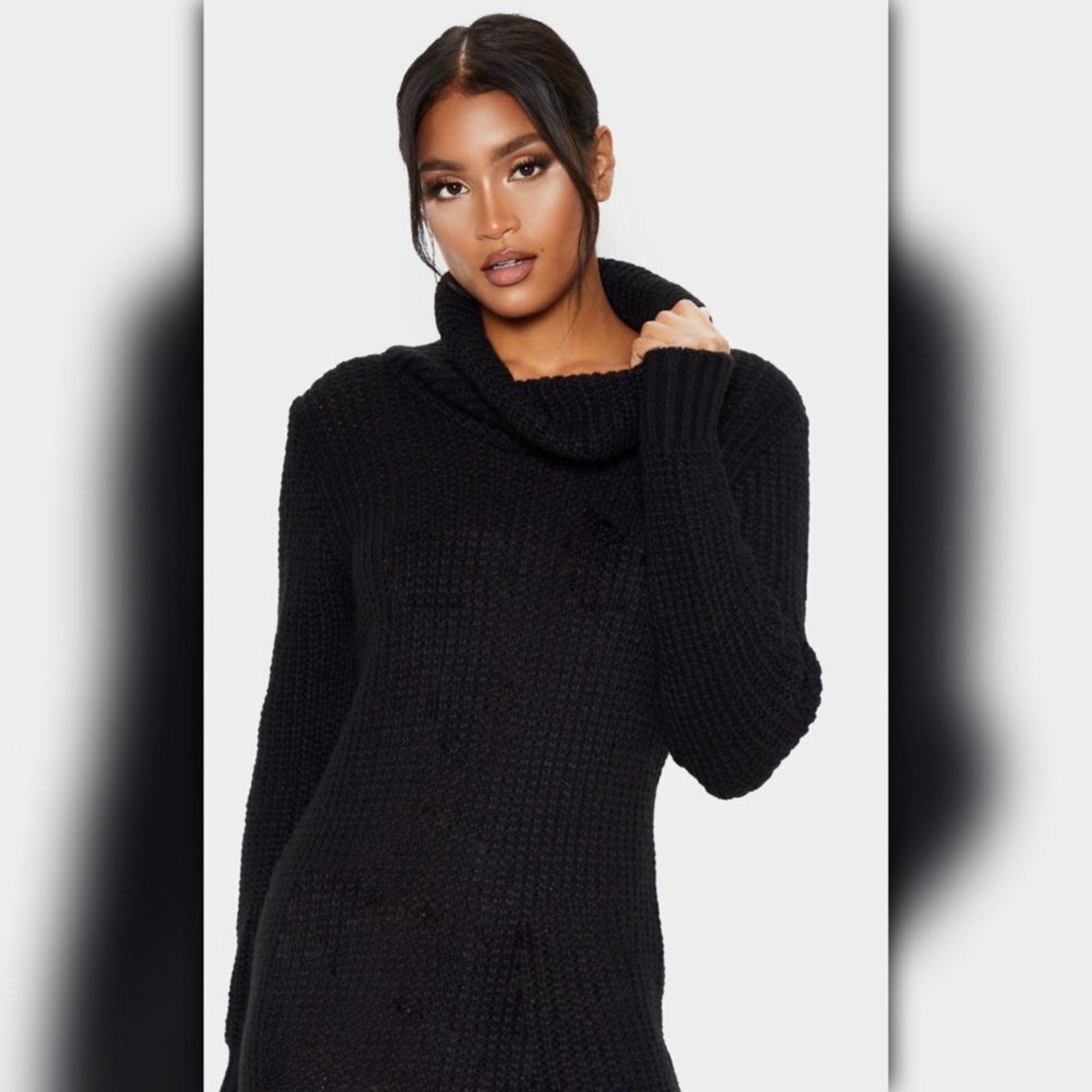 A492 • Black Cowl Neck Sweater Dress