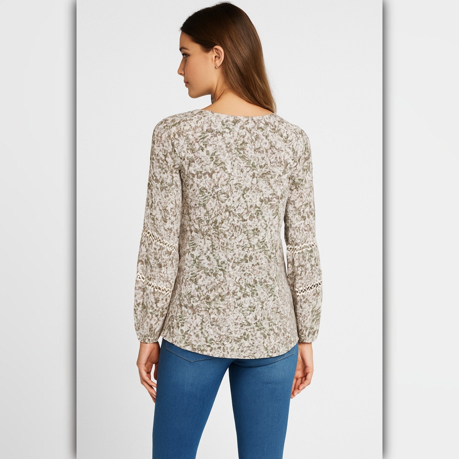 A485 • Boho Floral Lace Trim Long Sleeve Top