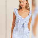 A151 • Mable Blue Gingham Ruffle Tie-Front Mini Dress